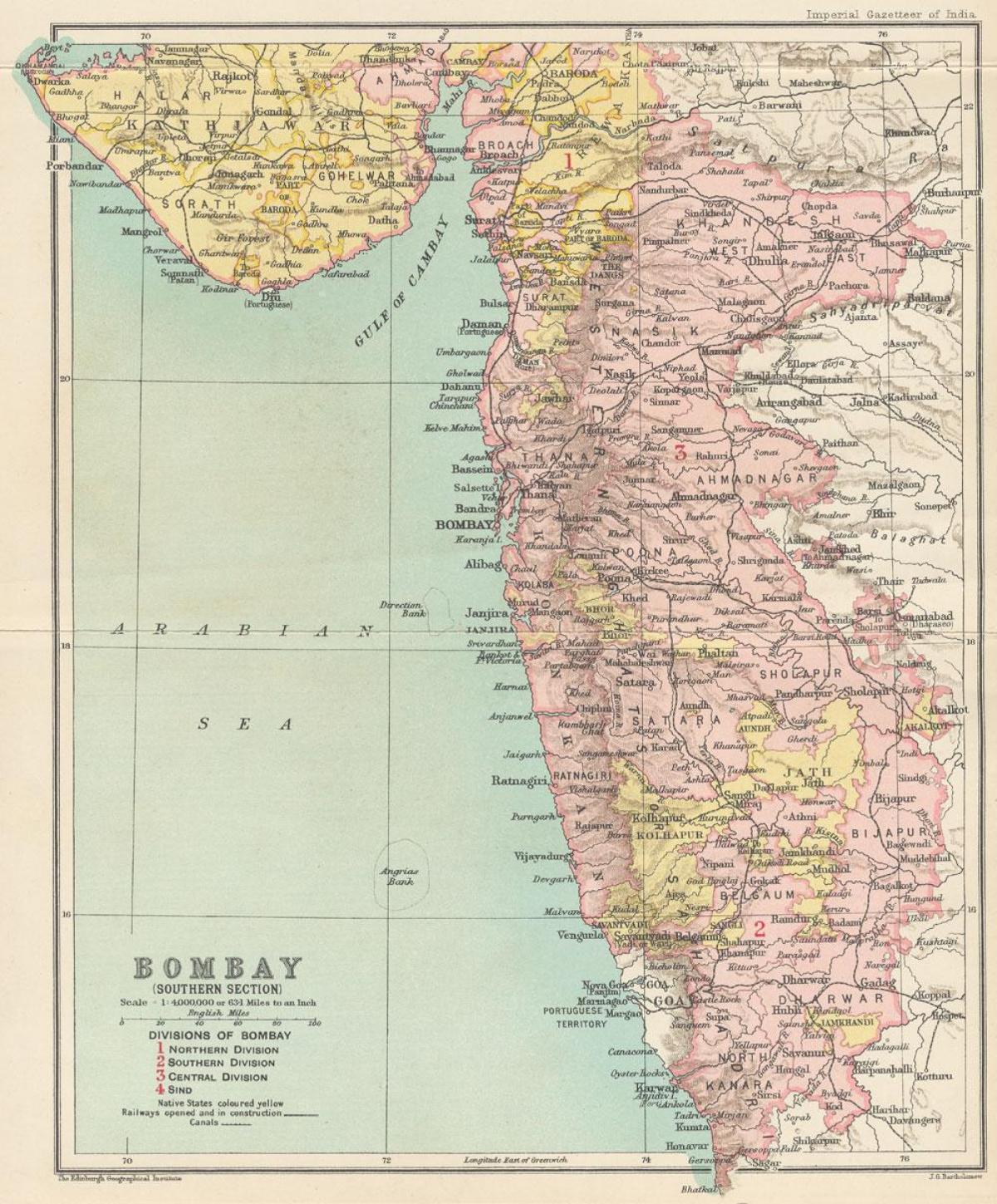 kartta Bombay puheenjohtajakauden