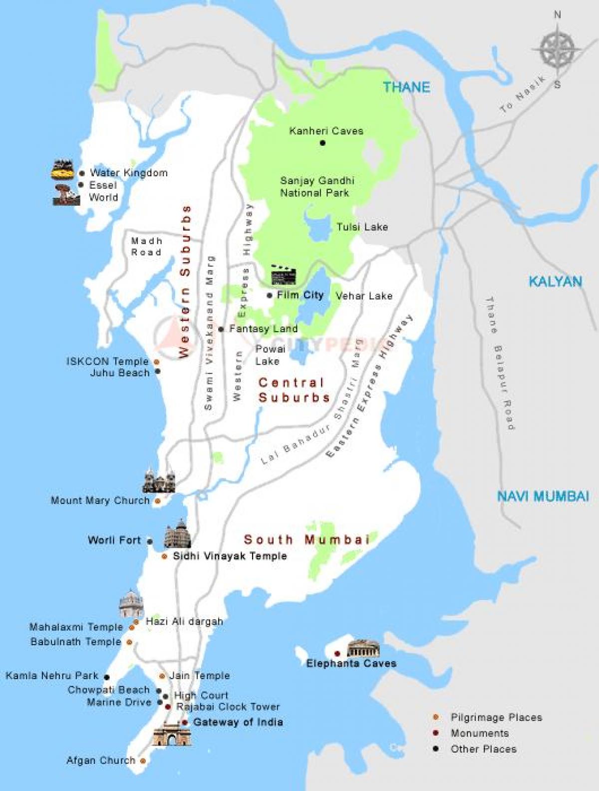 Mumbai darshan paikkoja kartalla