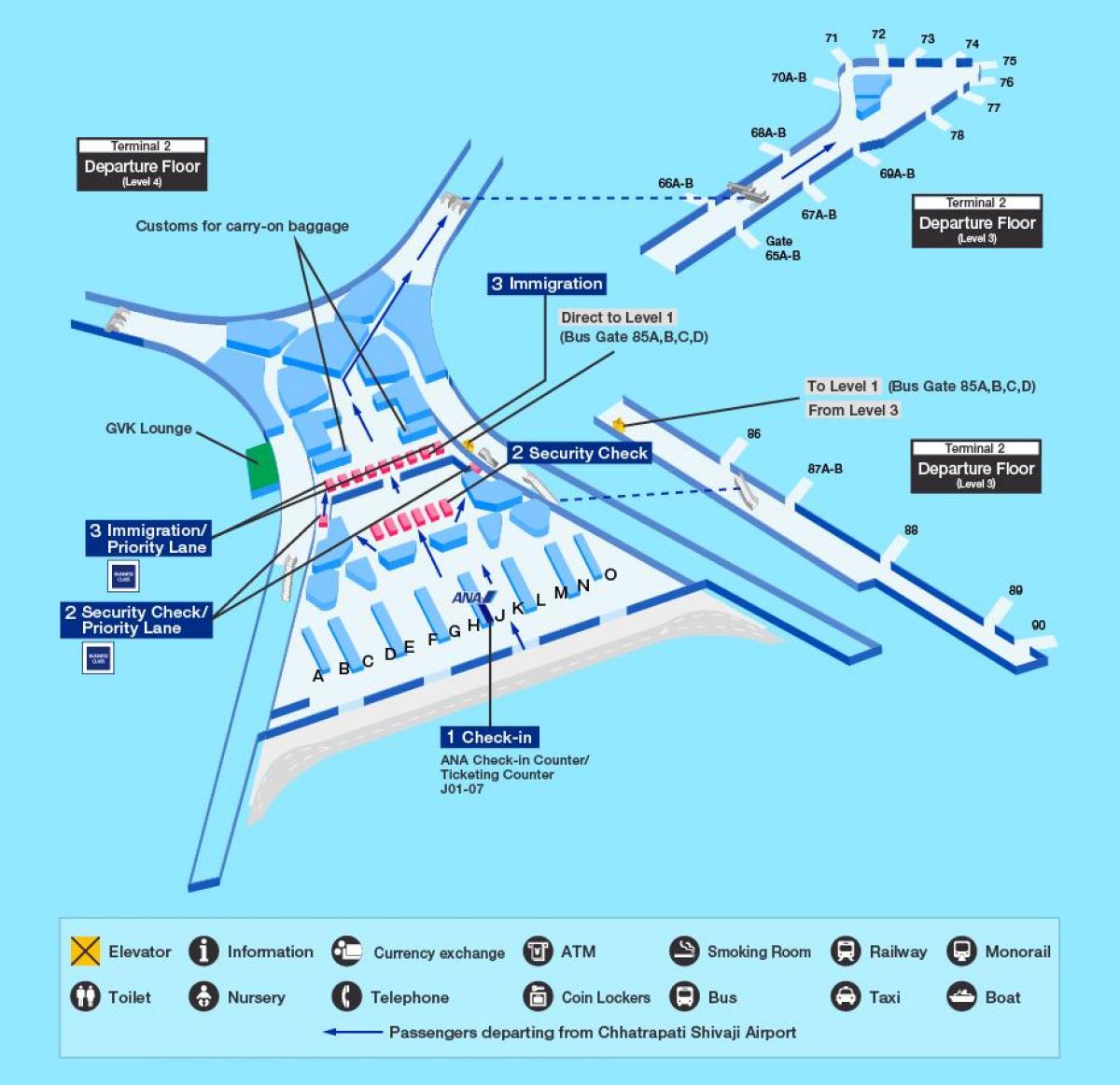 Mumbai kansainvälinen lentokenttä terminaali 2: kartta