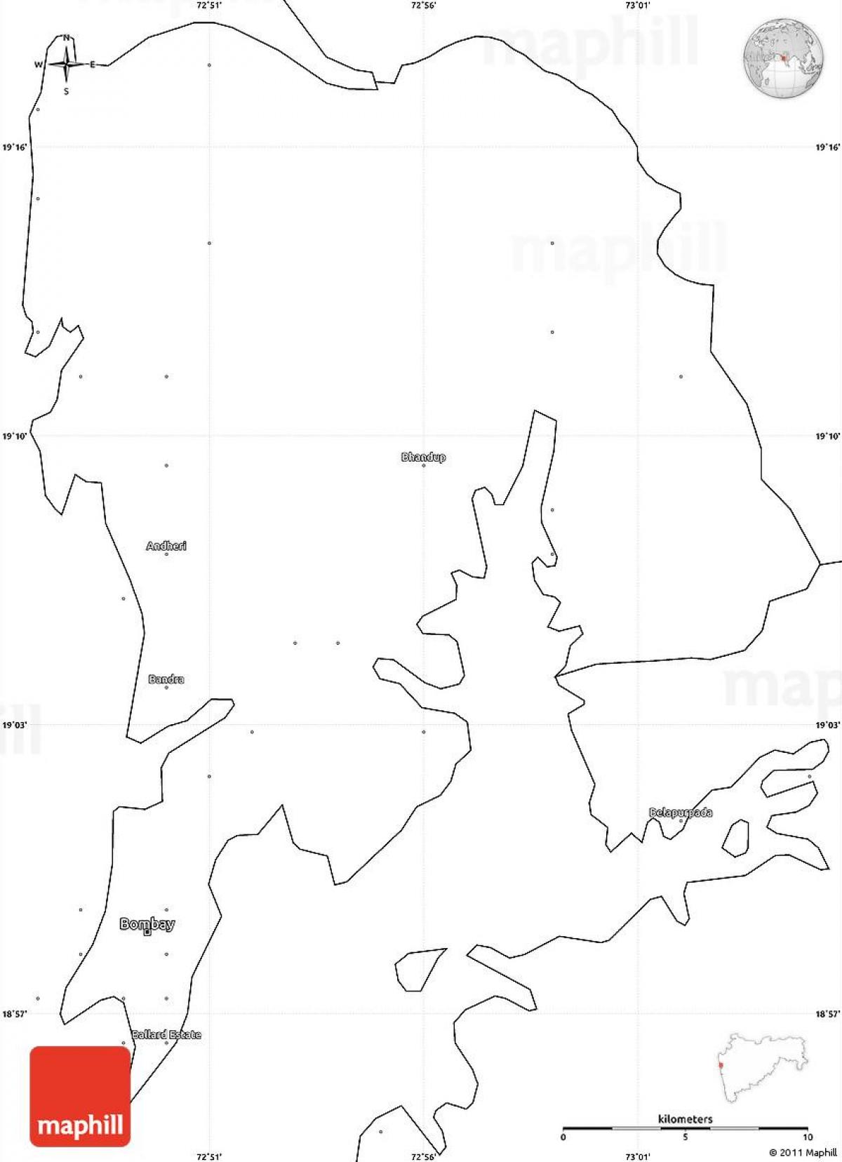 Tyhjä kartta Mumbai - Mumbai tyhjä kartta (Maharashtra, Intia)